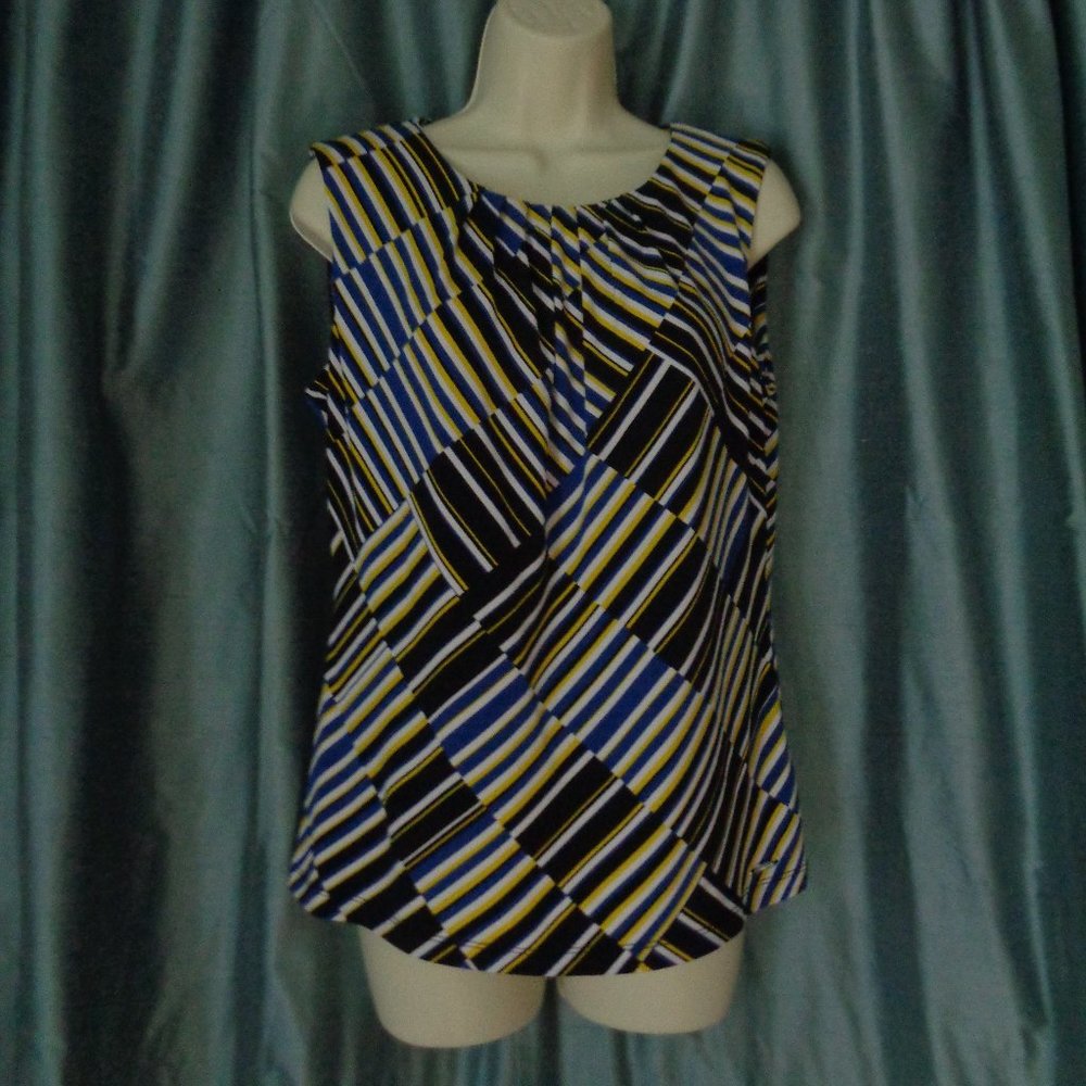 Calvin Klein NWT Women's Sleeveless Blouse Striped Blue Black Yellow White